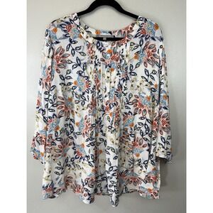 Daniel Rainn Plus Size White Floral Blouse W Gathered Bib‎ Size 3X